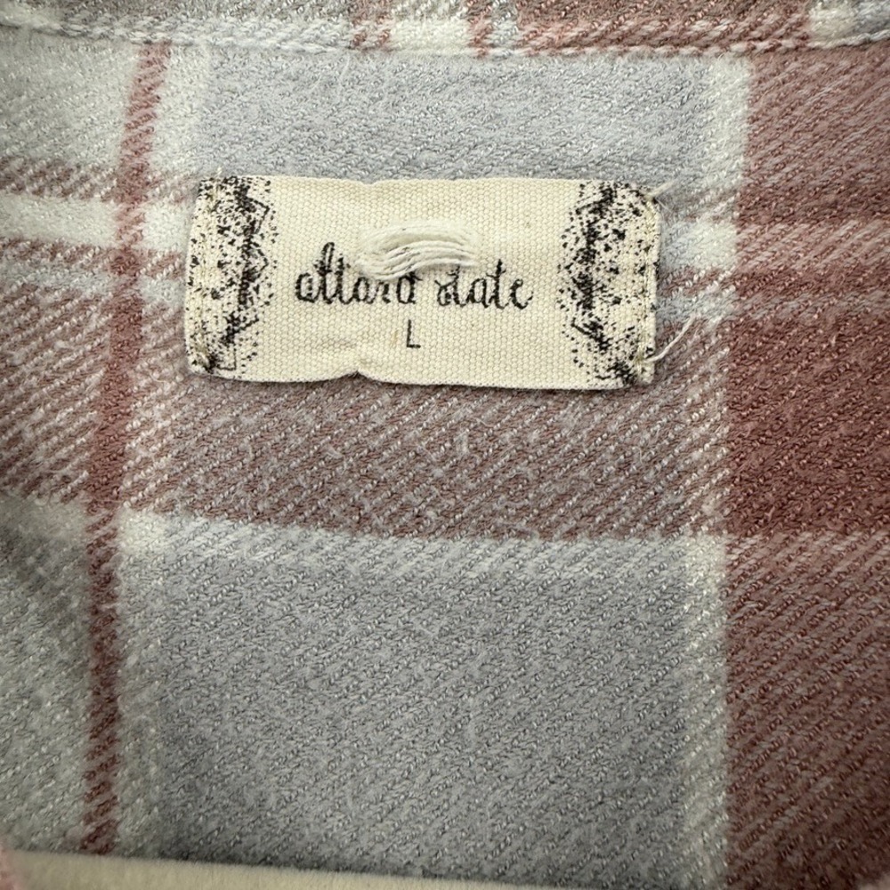 Womens Soft Plaid Flannel Shirt Size‎ L Dusty Mauve Neutral Granola Girl Hiking - Picture 3 of 14